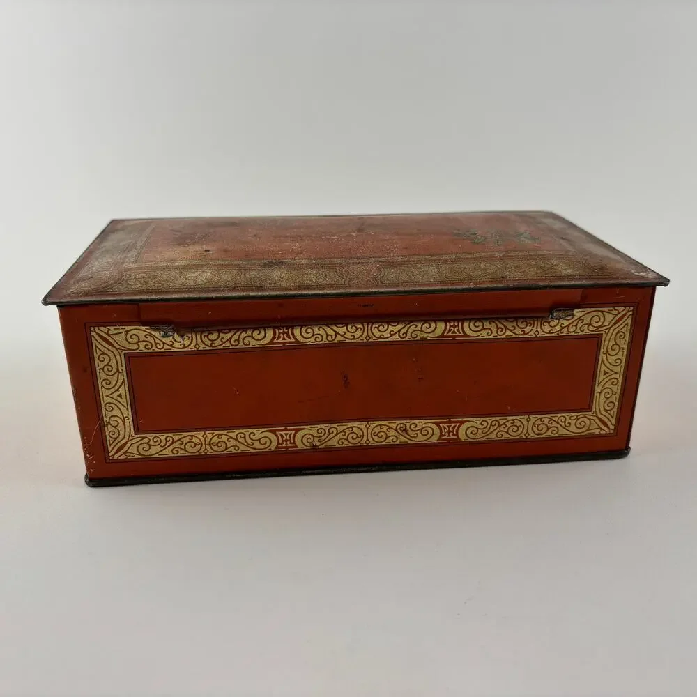 Vintage Johnston’s Candy Tin Decorative Metal Box Red Gold Advertising